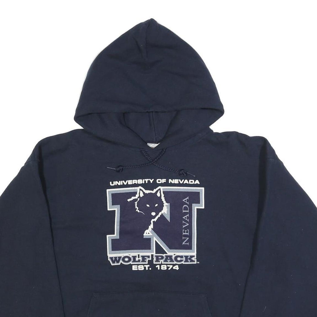 HANES Mens Navy University Of Nevada Wolf Pack Hoodie L Cotton Blend Casual