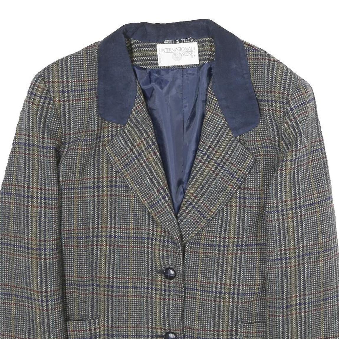 INTERNATIONAL SCENE Womens Blue & Grey Check Button Jacket M Cotton Tailored