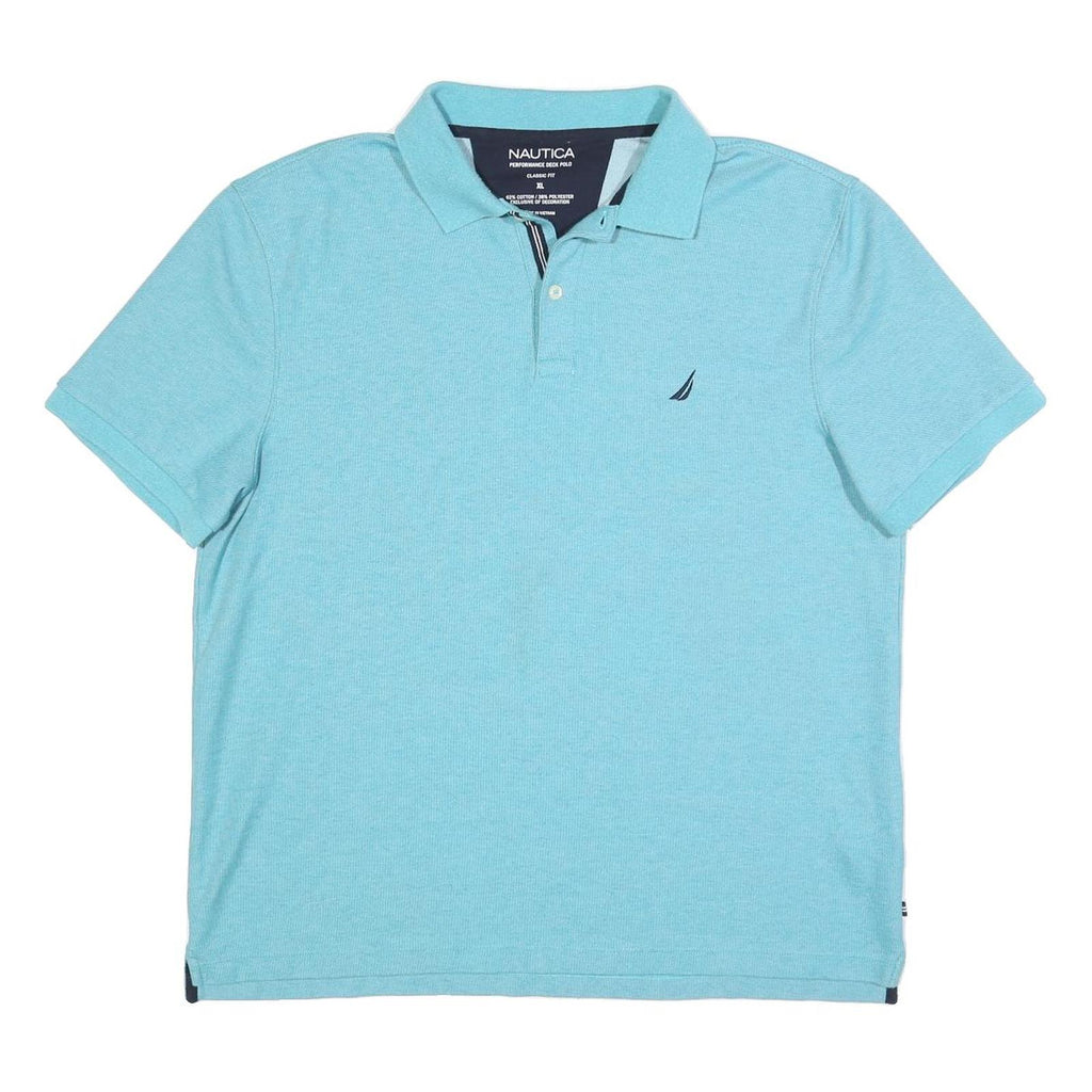 NAUTICA Mens Blue Short Sleeve Plain XL Cotton Blend Polo Shirt Classic Fit