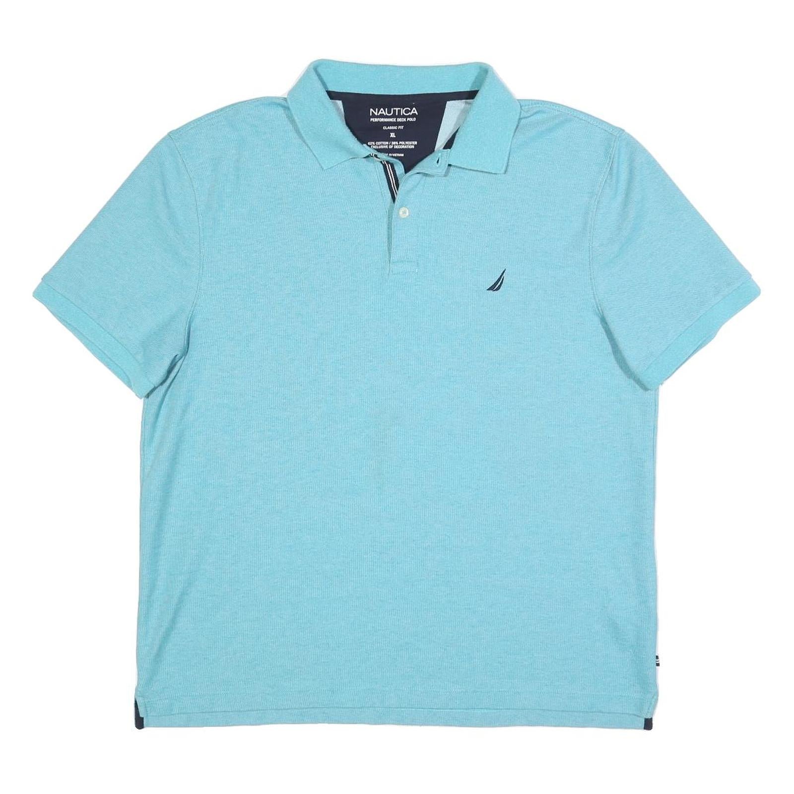 NAUTICA Mens Blue Short Sleeve Plain XL Cotton Blend Polo Shirt Classic Fit