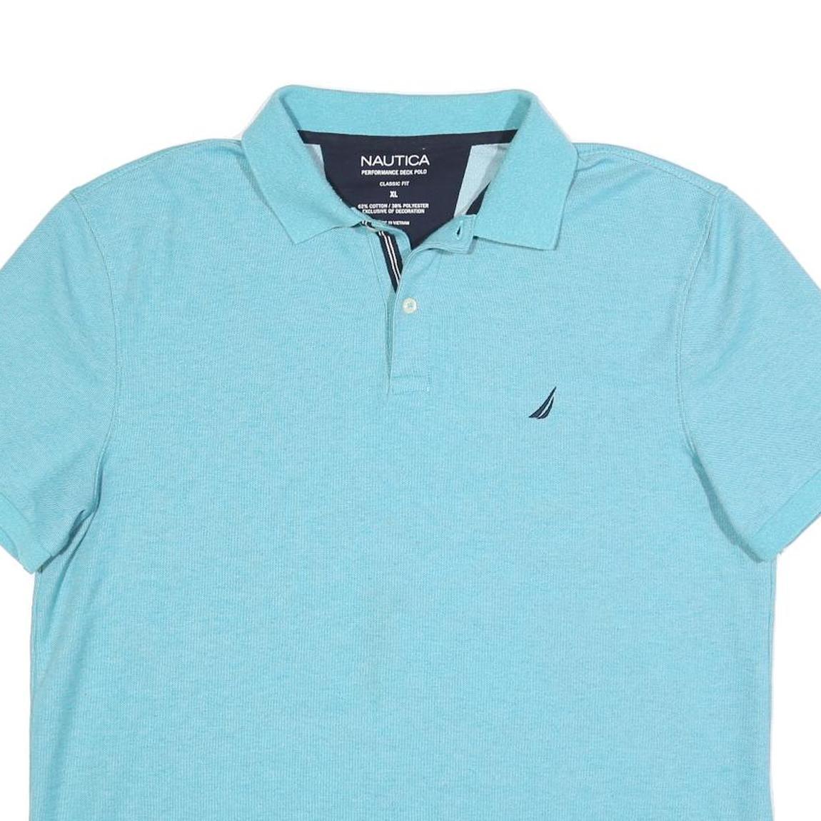 NAUTICA Mens Blue Short Sleeve Plain XL Cotton Blend Polo Shirt Classic Fit