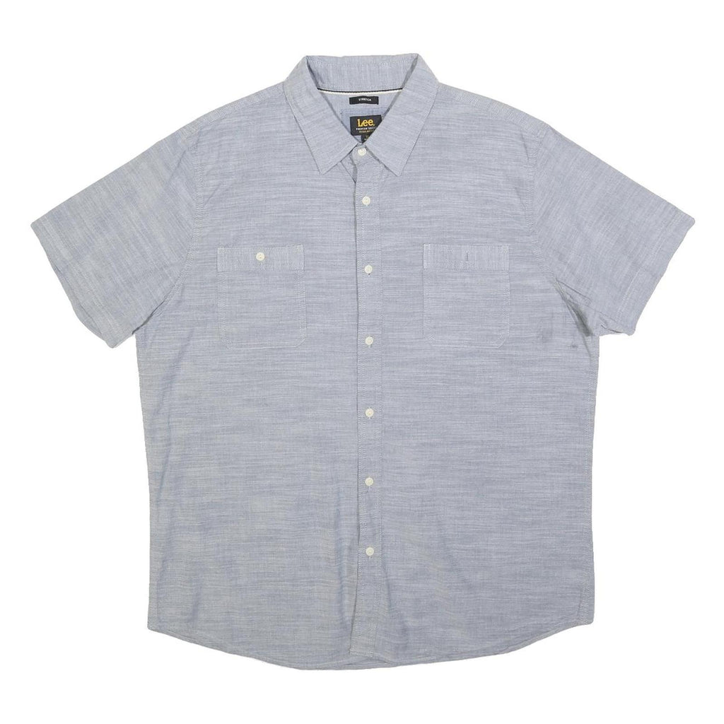 LEE Mens Blue Cotton Blend Shirt XL Casual Summer Short Sleeve Pocket