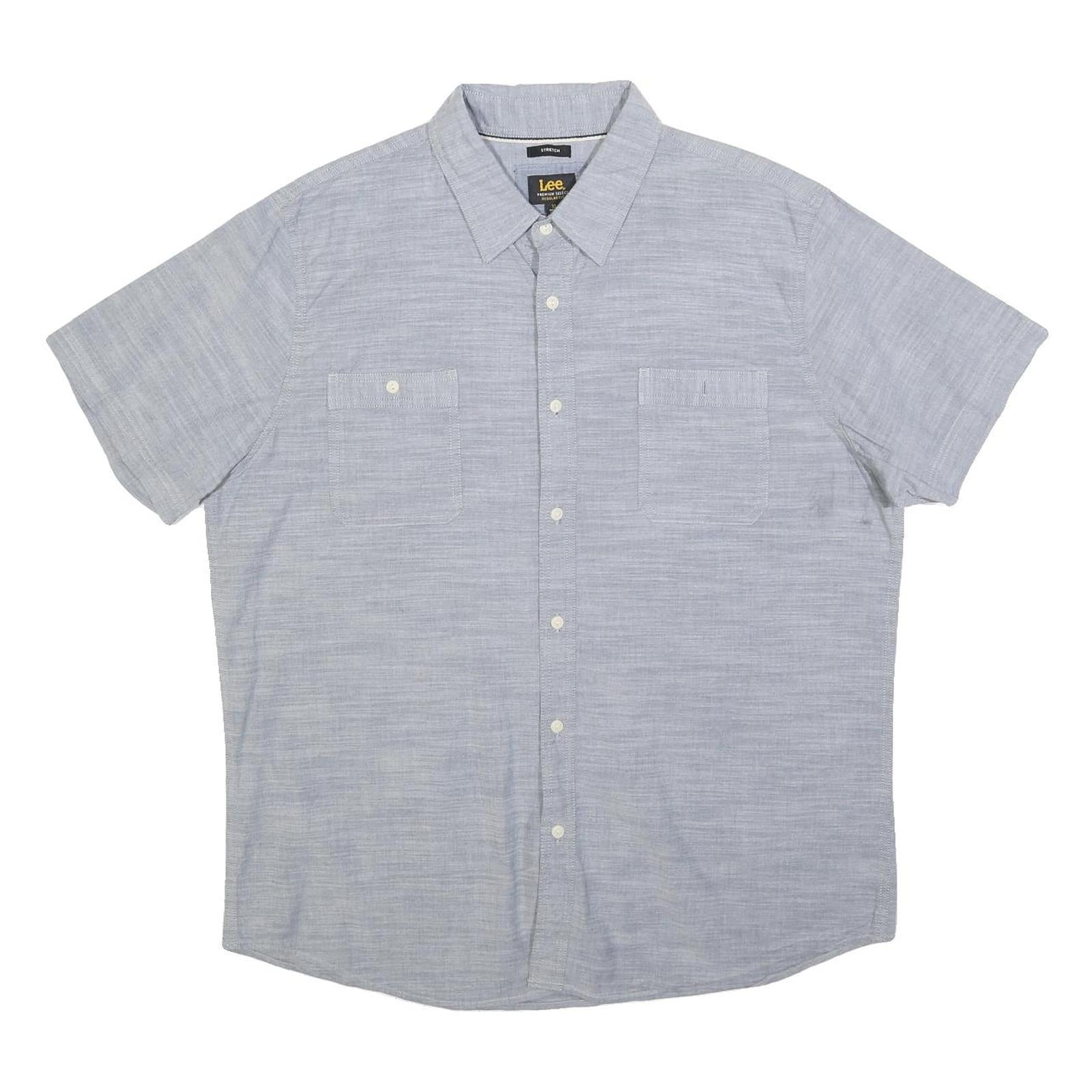 LEE Mens Blue Cotton Blend Shirt XL Casual Summer Short Sleeve Pocket
