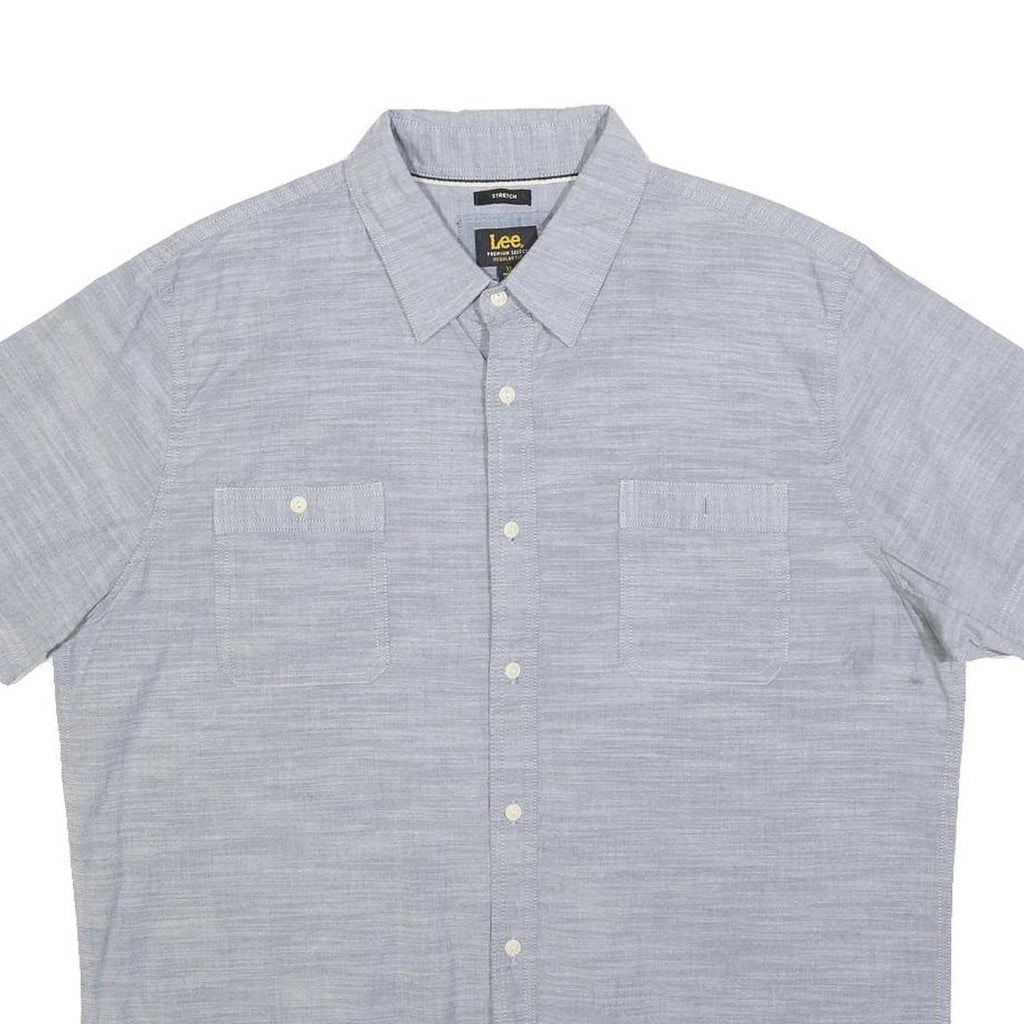 LEE Mens Blue Cotton Blend Shirt XL Casual Summer Short Sleeve Pocket