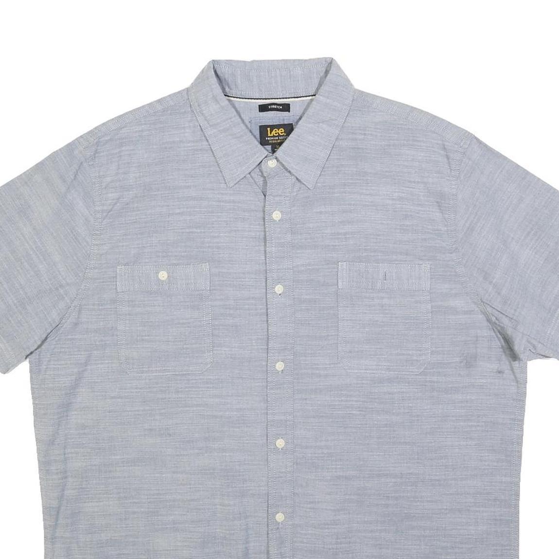 LEE Mens Blue Cotton Blend Shirt XL Casual Summer Short Sleeve Pocket