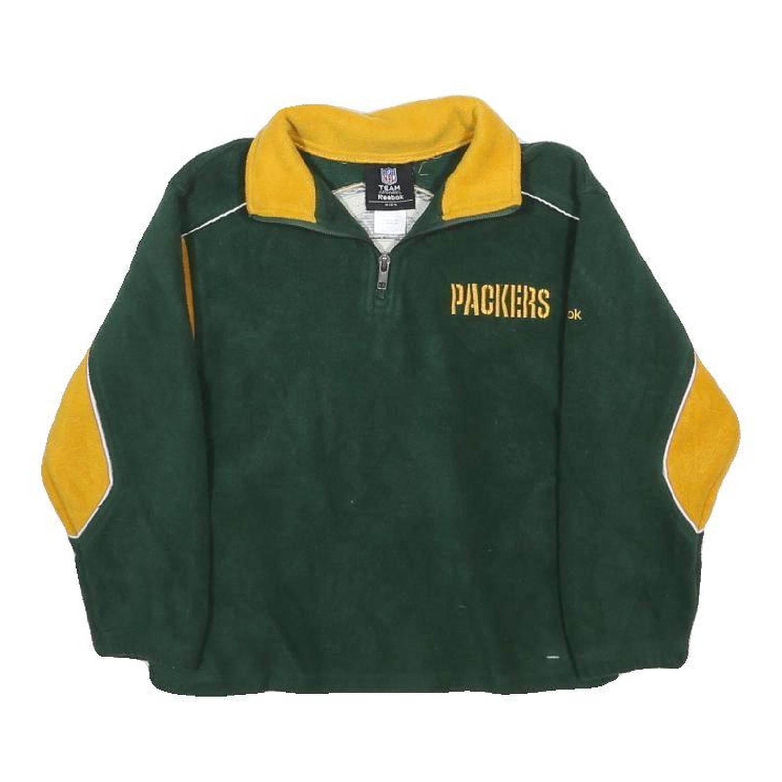 REEBOK Boys Green & Yellow Packers Plain Pullover Jumper Crew Neck Polyester
