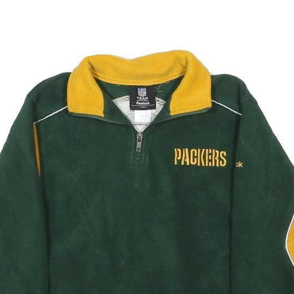 REEBOK Boys Green & Yellow Packers Plain Pullover Jumper Crew Neck Polyester
