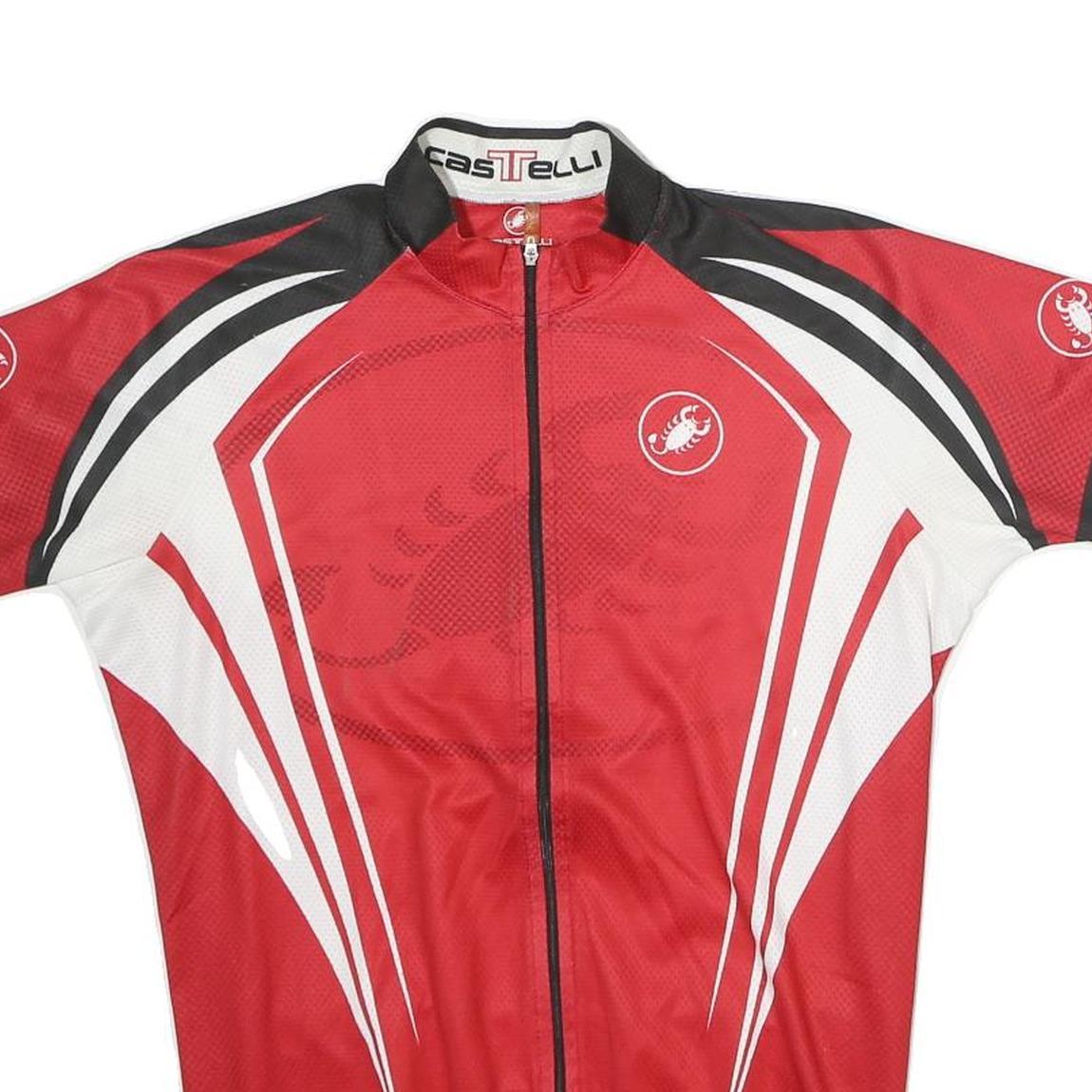 CASTRELLI Mens Red & White Graphic Cycling Jersey S Short Sleeve Zip Neck