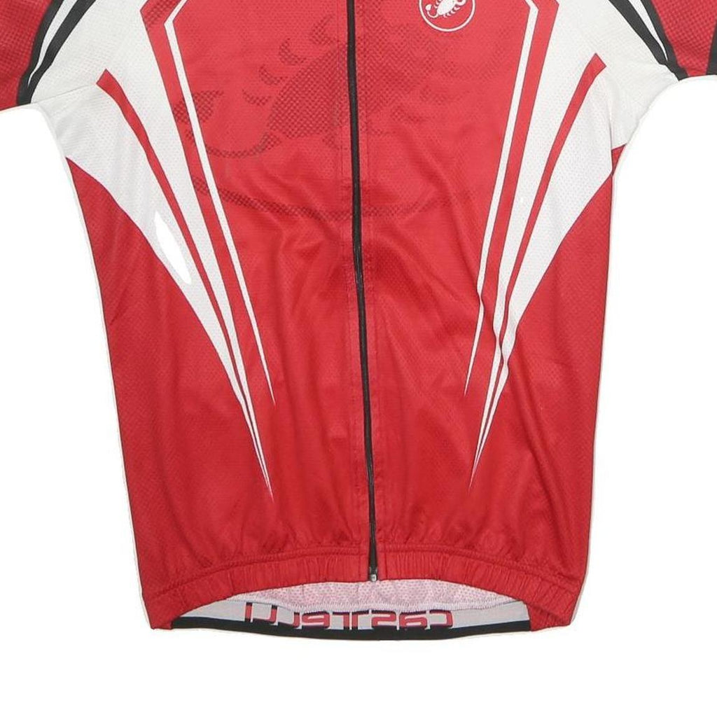 CASTRELLI Mens Red & White Graphic Cycling Jersey S Short Sleeve Zip Neck