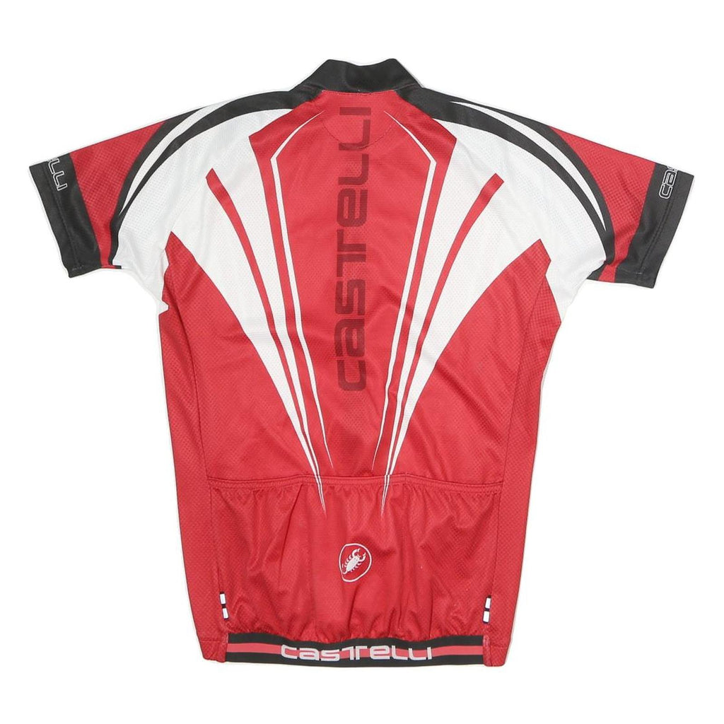 CASTRELLI Mens Red & White Graphic Cycling Jersey S Short Sleeve Zip Neck