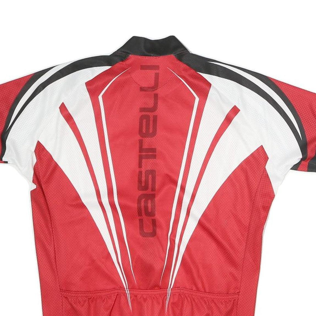 CASTRELLI Mens Red & White Graphic Cycling Jersey S Short Sleeve Zip Neck