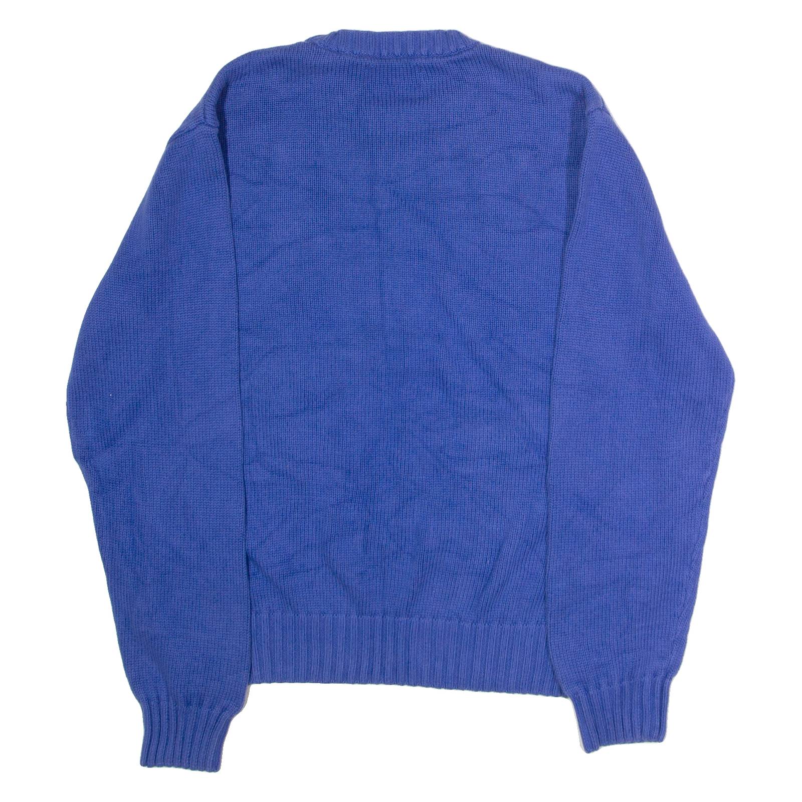 CHAPS Mens Jumper Blue Crew Neck Chunky Knit L