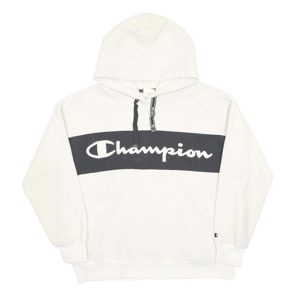 CHAMPION Mens White & Black Hoodie M Pullover Logo Drawstring Casual Sweatshirt