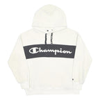CHAMPION Mens White & Black Hoodie M Pullover Logo Drawstring Casual Sweatshirt