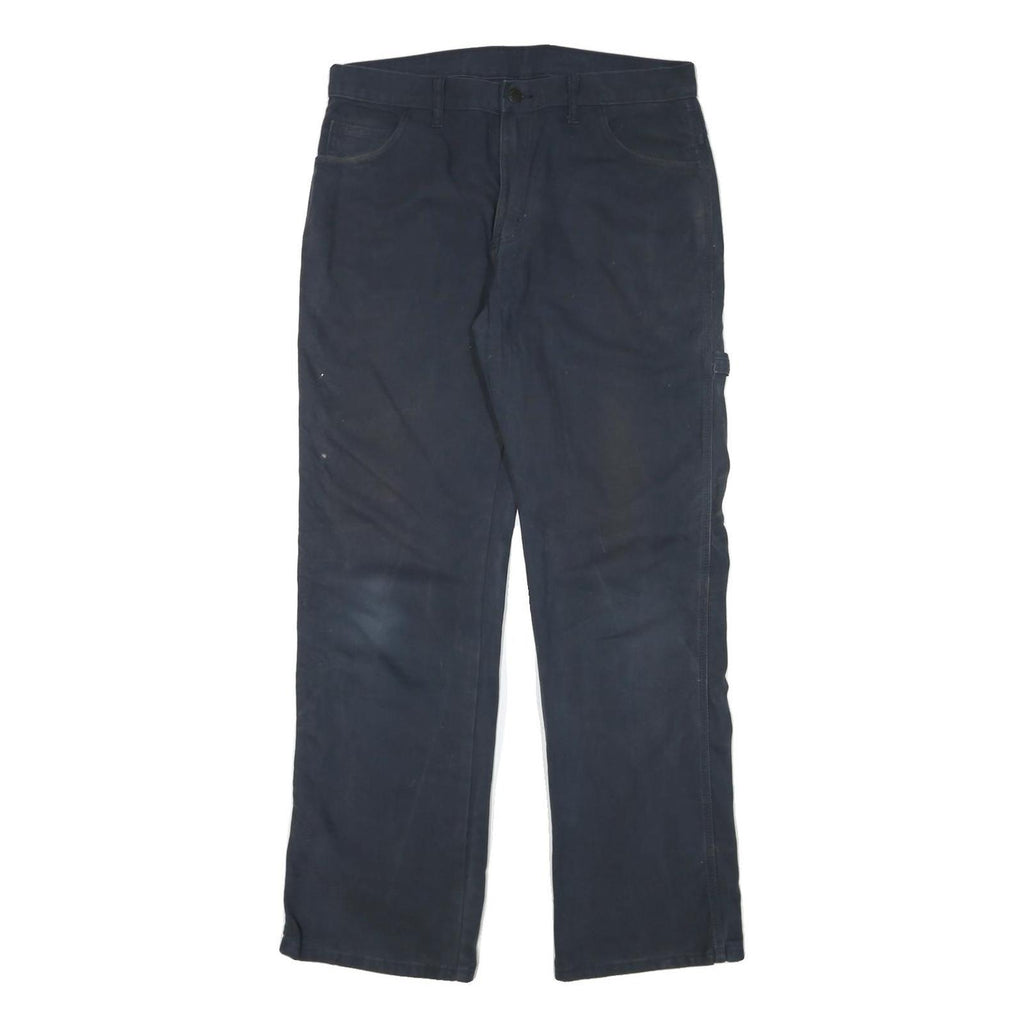 DICKIES Mens Cotton Blend Blue Regular Straight Trousers W34 L31 Workwear