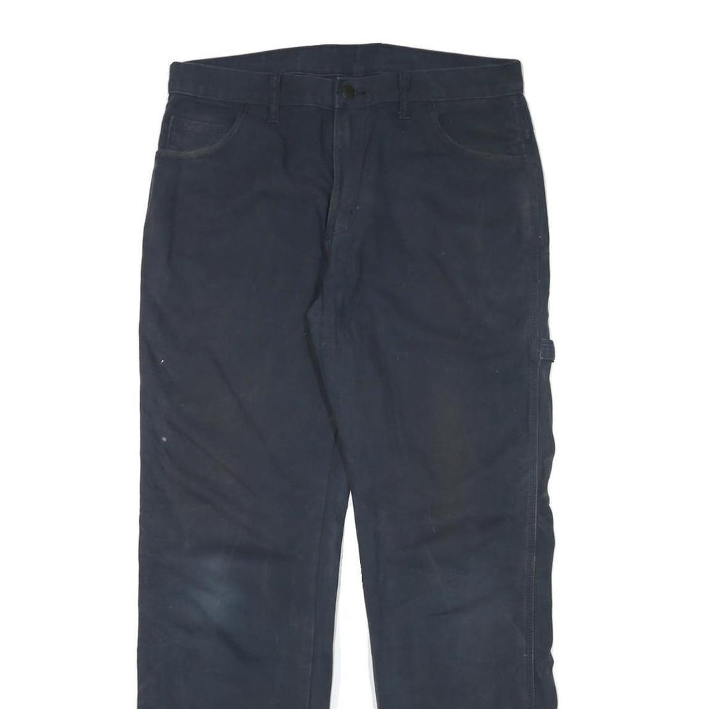 DICKIES Mens Cotton Blend Blue Regular Straight Trousers W34 L31 Workwear