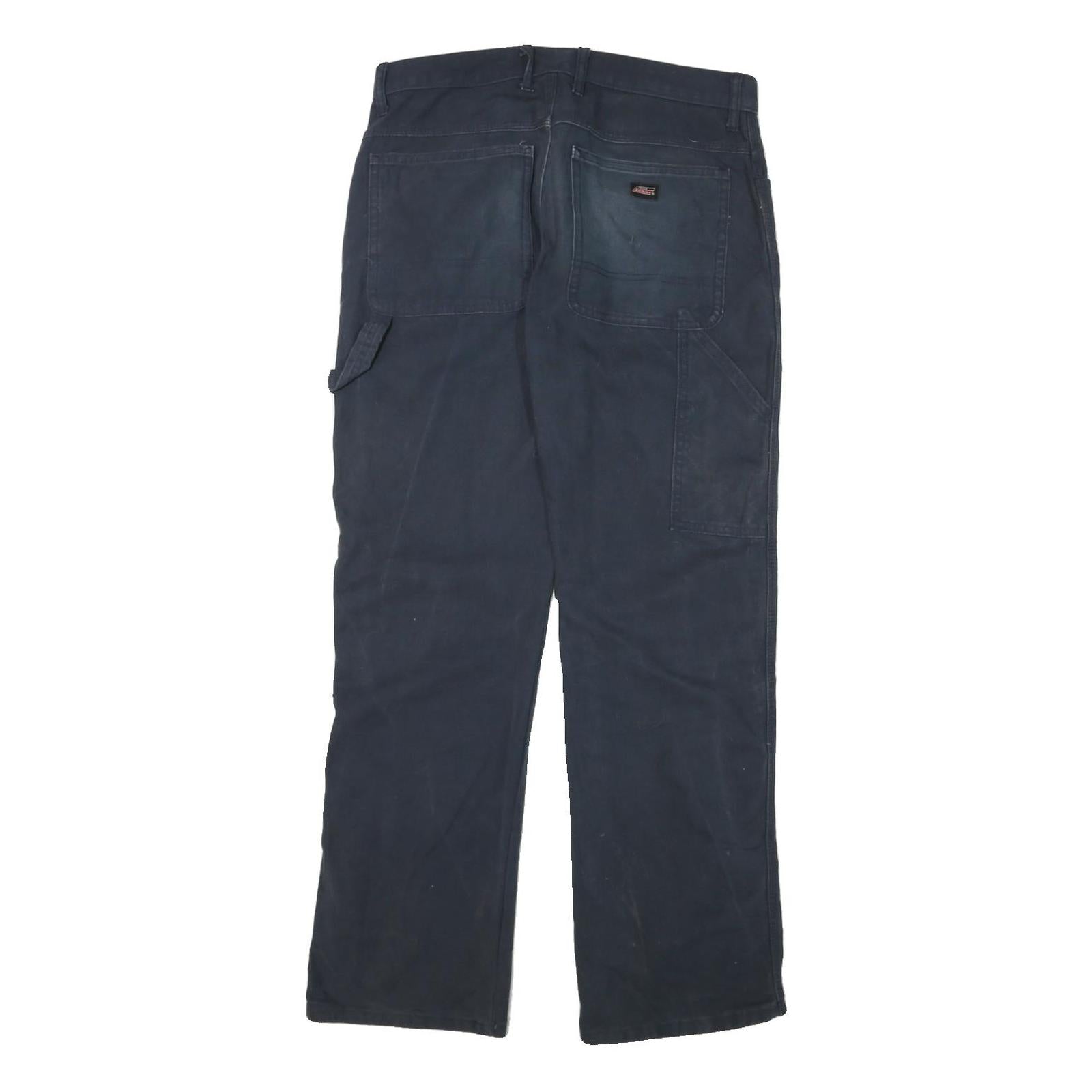 DICKIES Mens Cotton Blend Blue Regular Straight Trousers W34 L31 Workwear