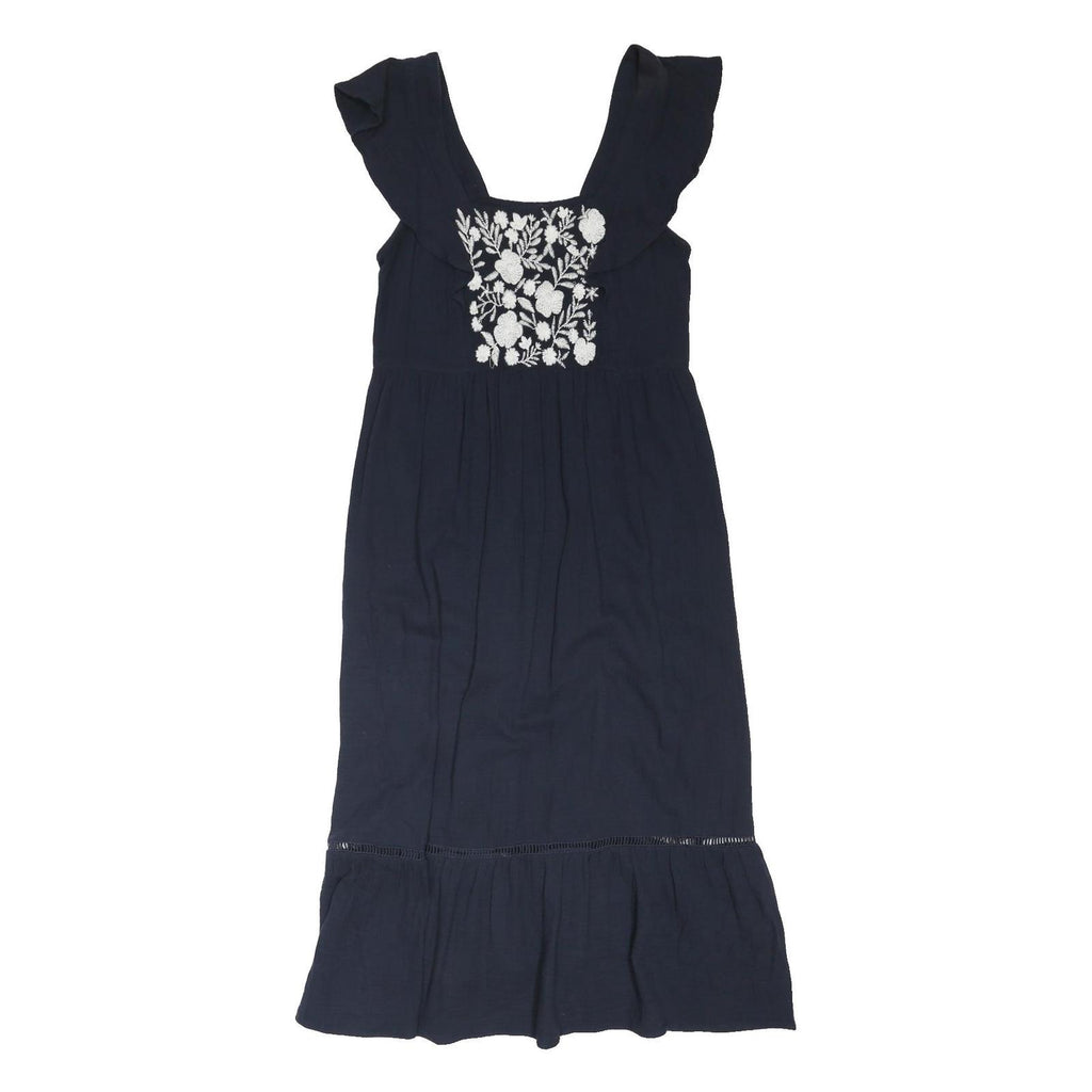 M&S Womens Navy Blue Fit & Flare Cotton Blend Dress Sleeveless Midi UK 14