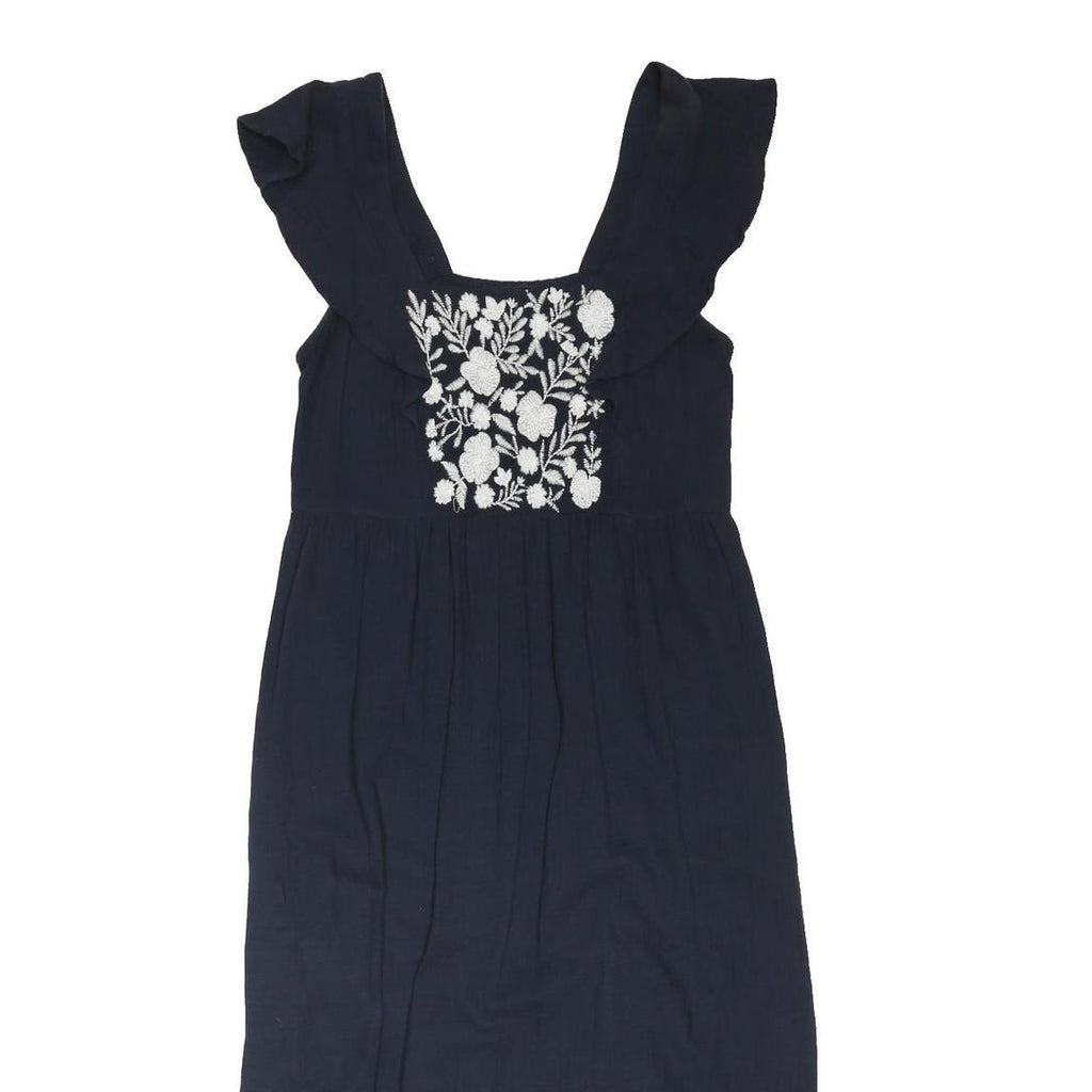 M&S Womens Navy Blue Fit & Flare Cotton Blend Dress Sleeveless Midi UK 14