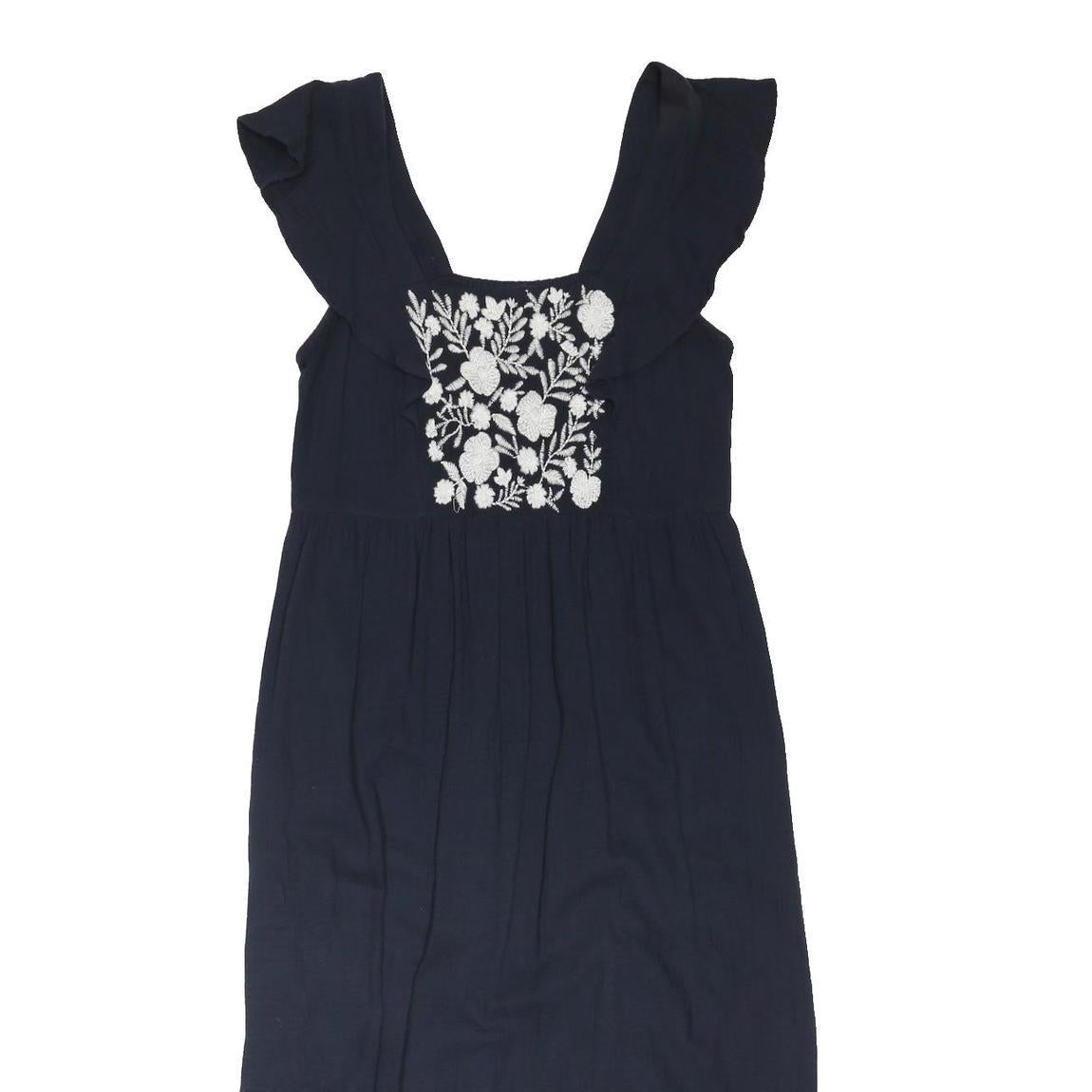 M&S Womens Navy Blue Fit & Flare Cotton Blend Dress Sleeveless Midi UK 14