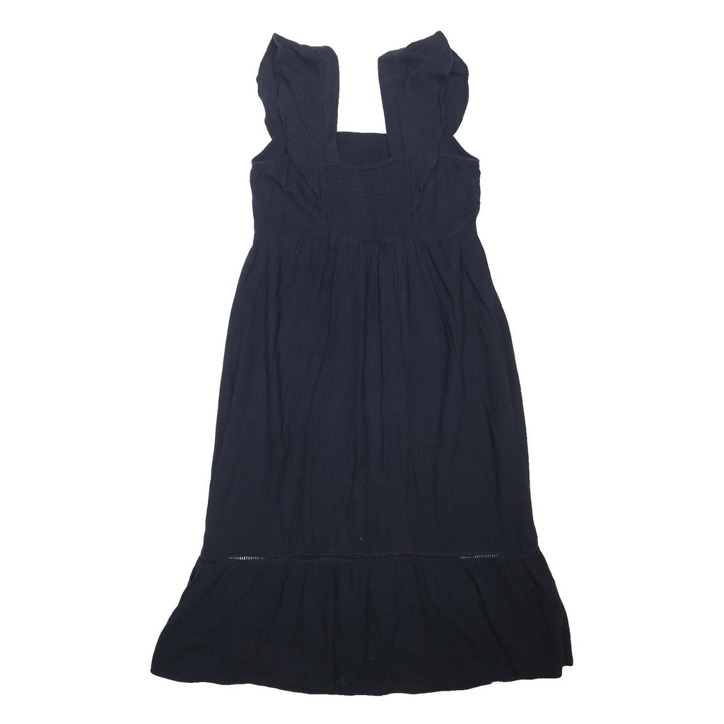 M&S Womens Navy Blue Fit & Flare Cotton Blend Dress Sleeveless Midi UK 14
