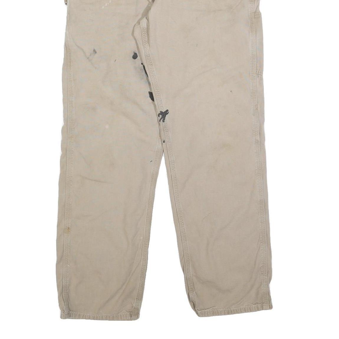 CARHARTT Mens Cotton Blend Beige Relaxed Straight Trousers W34 L34 Workwear