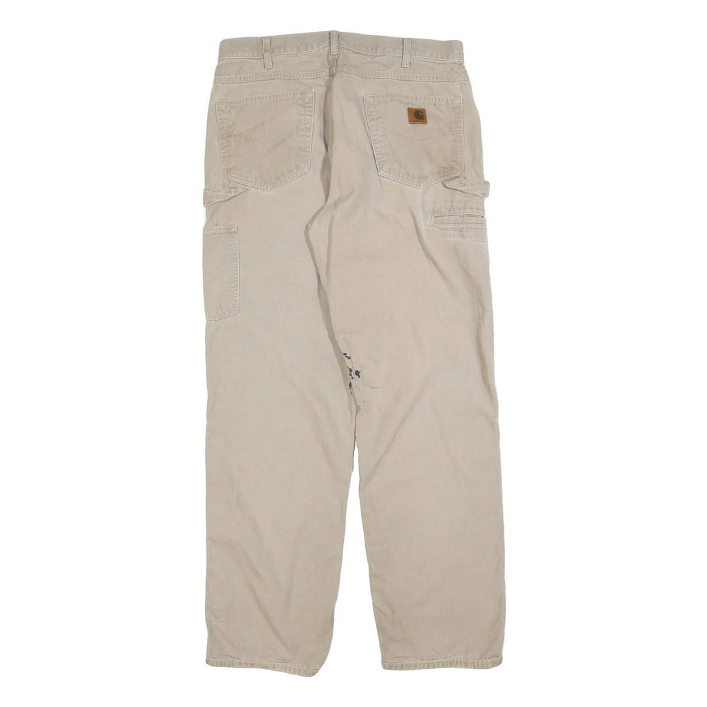CARHARTT Mens Cotton Blend Beige Relaxed Straight Trousers W34 L34 Workwear