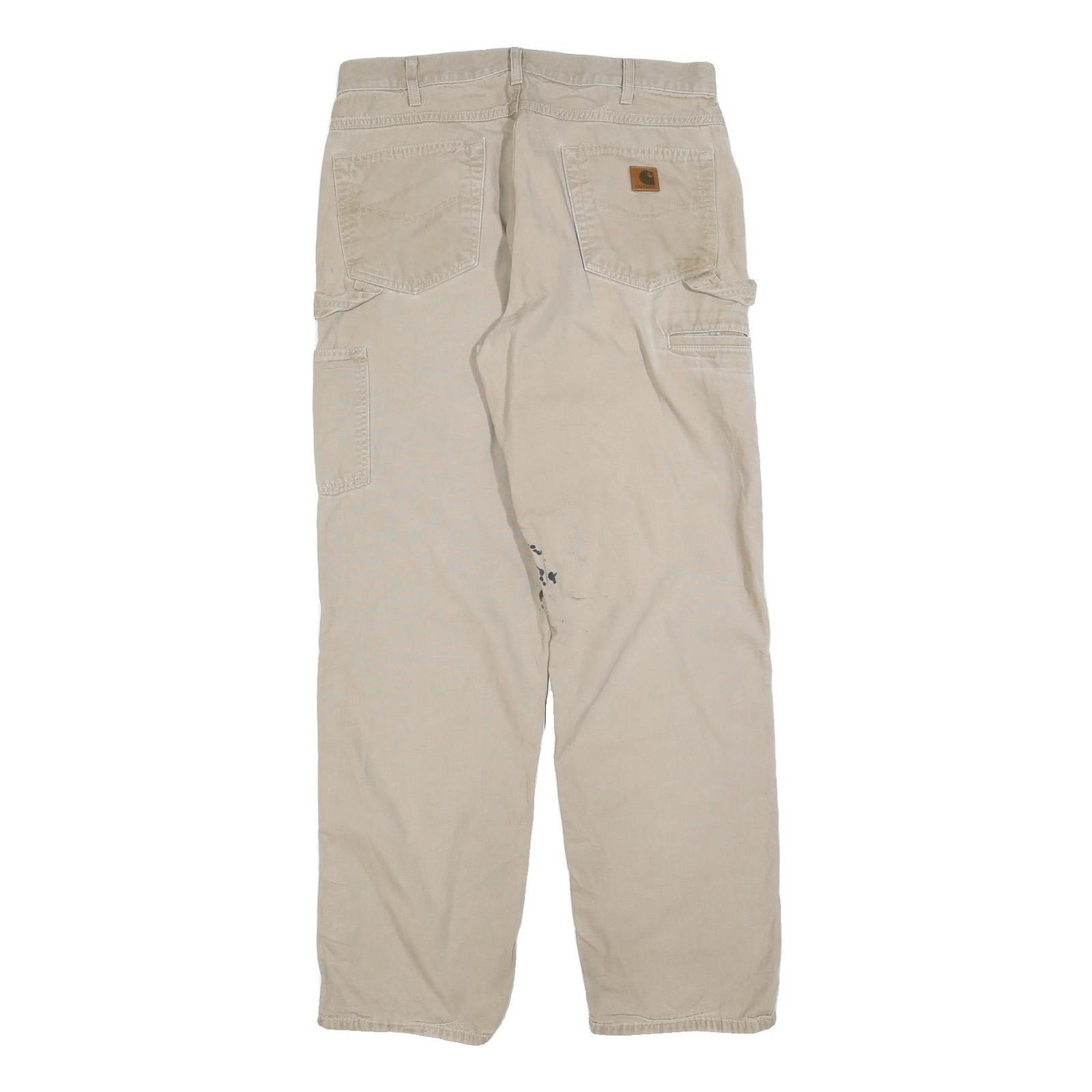 CARHARTT Mens Cotton Blend Beige Relaxed Straight Trousers W34 L34 Workwear