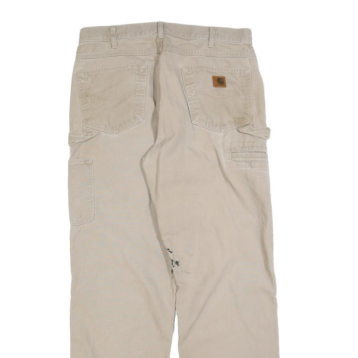 CARHARTT Mens Cotton Blend Beige Relaxed Straight Trousers W34 L34 Workwear