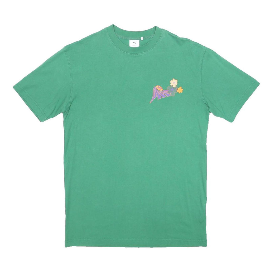 PUMA Womens Green Graphic T-Shirt S Short Sleeve Crew Neck Cotton Blend