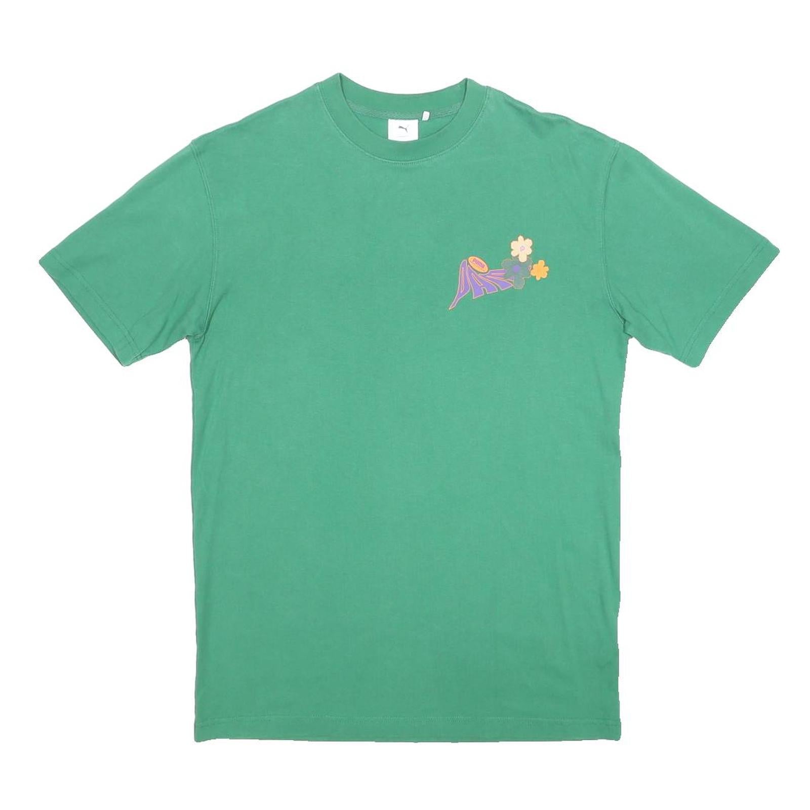 PUMA Womens Green Graphic T-Shirt S Short Sleeve Crew Neck Cotton Blend