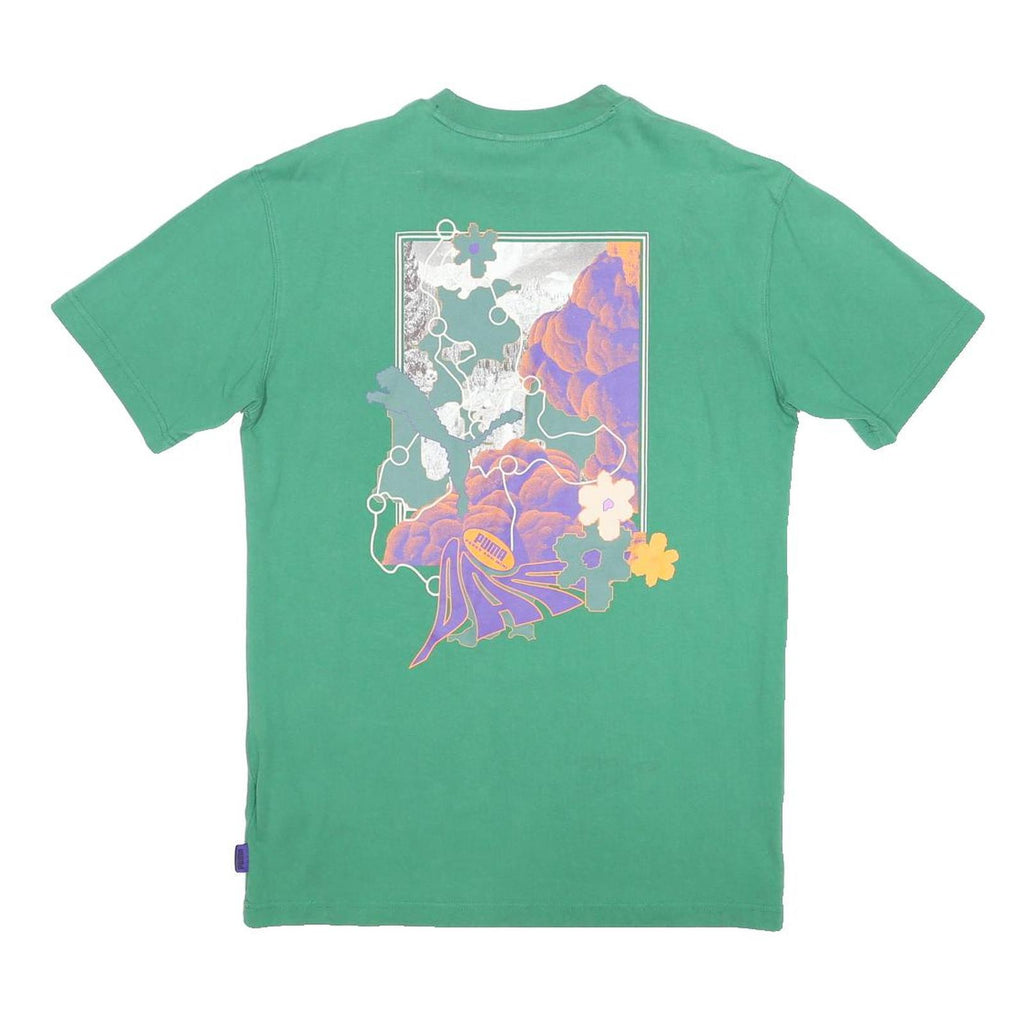 PUMA Womens Green Graphic T-Shirt S Short Sleeve Crew Neck Cotton Blend