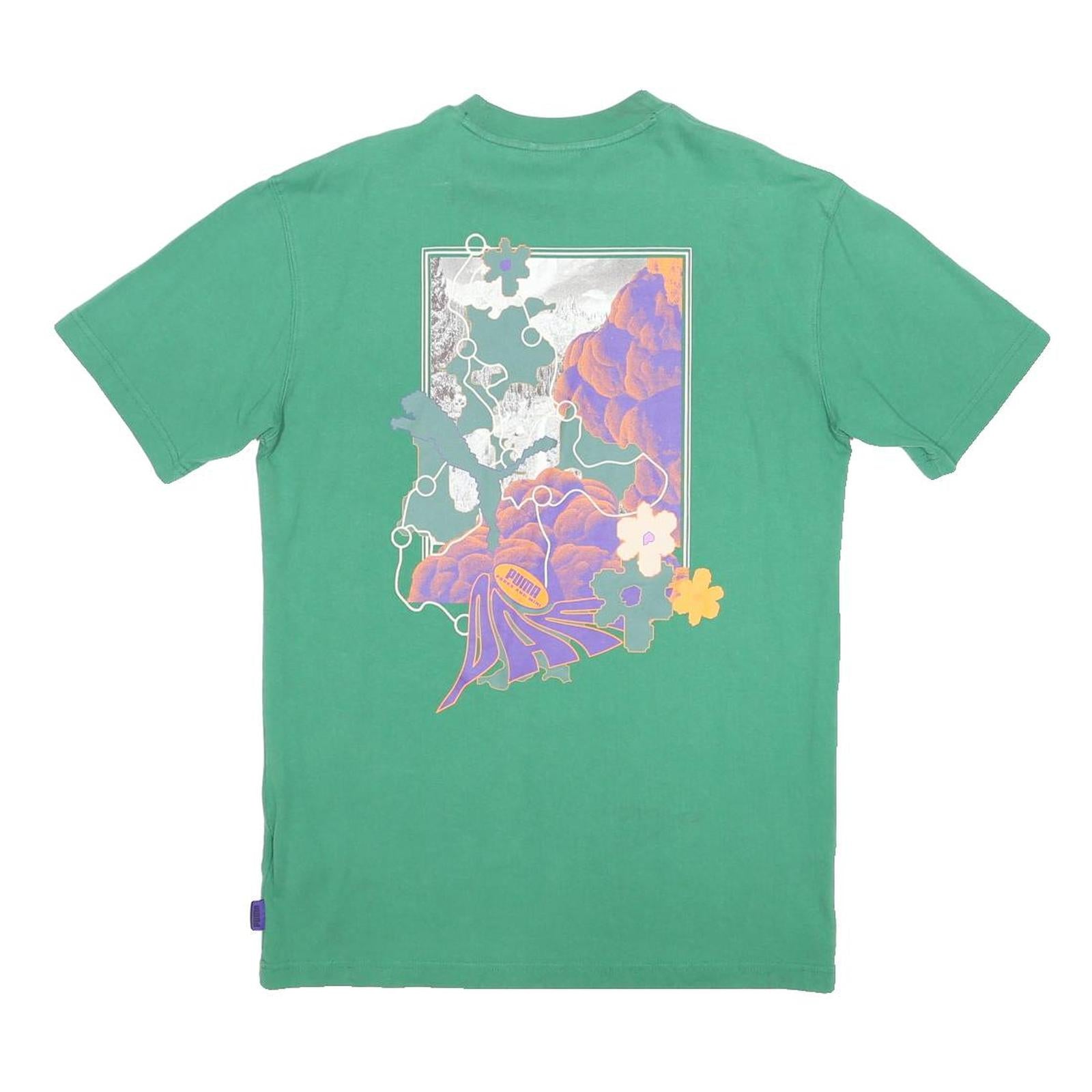PUMA Womens Green Graphic T-Shirt S Short Sleeve Crew Neck Cotton Blend