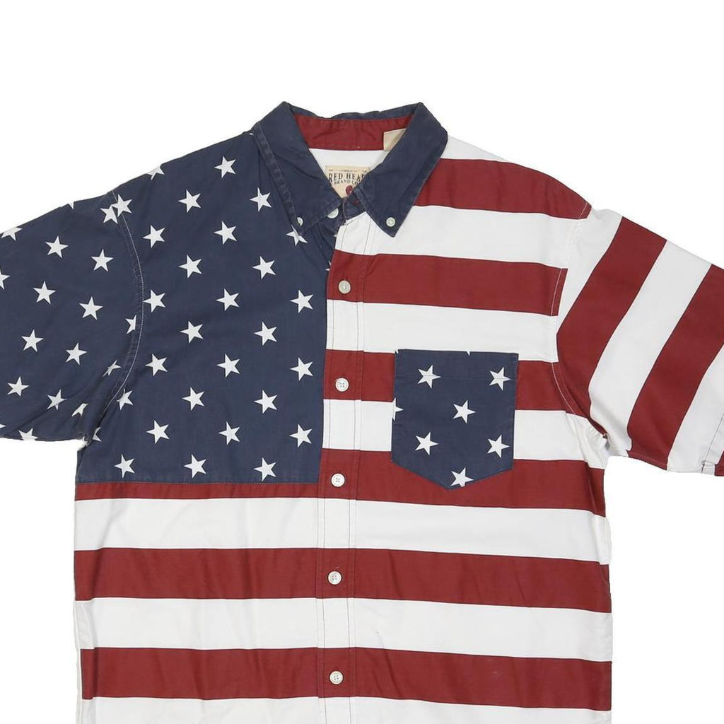 RED HEAD Mens Red & White Striped Stars Cotton Shirt M Button Down Pocket