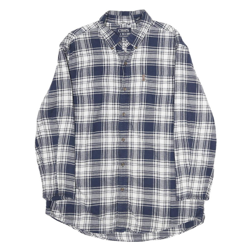 CHAPS Mens Blue & White Check Shirt L Button-Down Collar Long Sleeve Casual