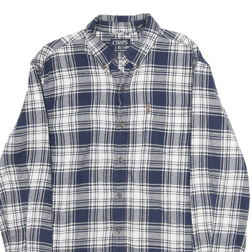 CHAPS Mens Blue & White Check Shirt L Button-Down Collar Long Sleeve Casual