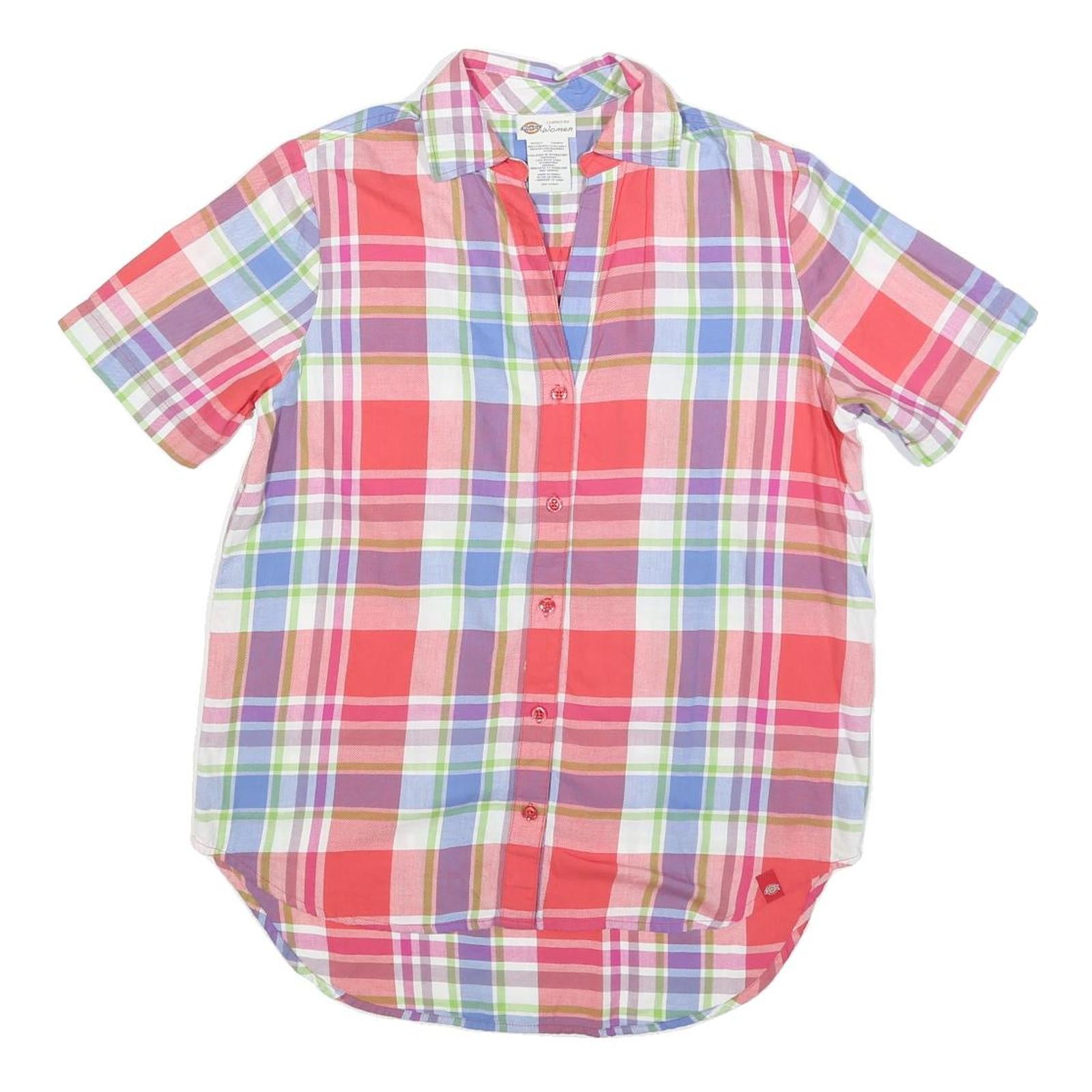 DICKIES Womens Pink & Purple Check Shirt S Cotton Short Sleeve Casual