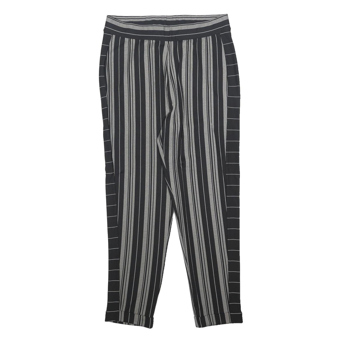 DKNY Womens Rayon Black & Grey Stripe Regular Fit Straight Leg Trousers W30 L27