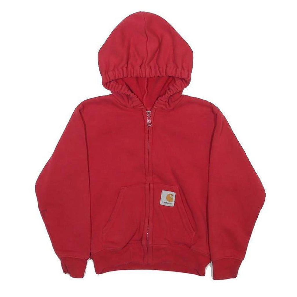 CARHARTT Boys Red Zip Up Hoodie 4Y Cotton Blend Casual Sweatshirt