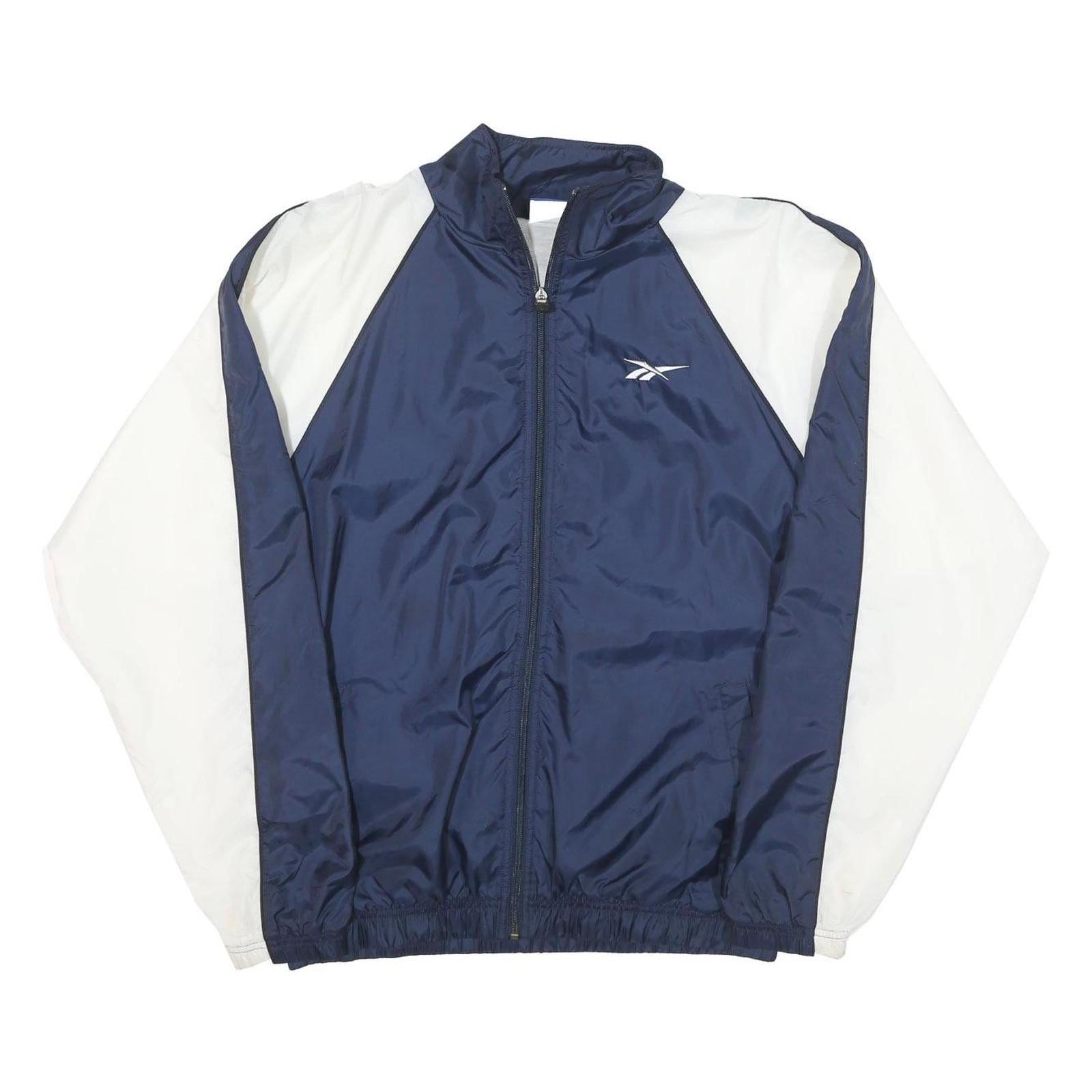 REEBOK Mens Blue & White Track Jacket M Polyester Blend Zip Plain Athletic