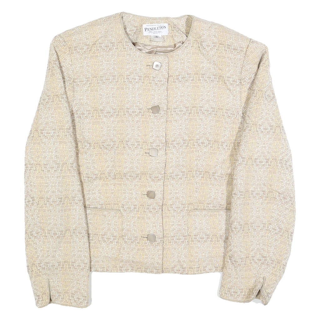 PENDLETON Womens Beige Wool Button Jacket M Woven Classic Design