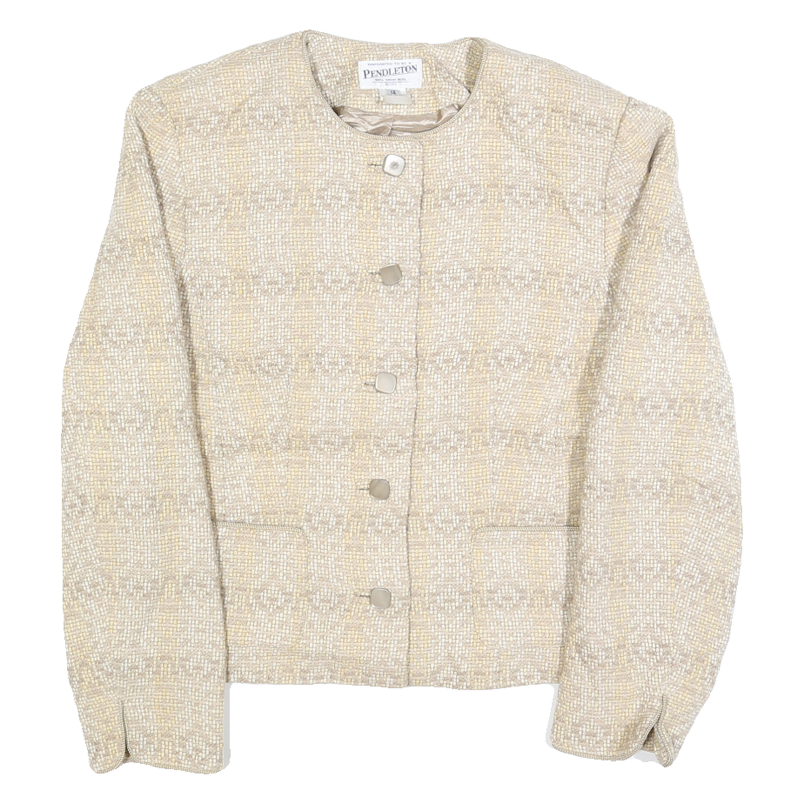 PENDLETON Womens Beige Wool Button Jacket M Woven Classic Design