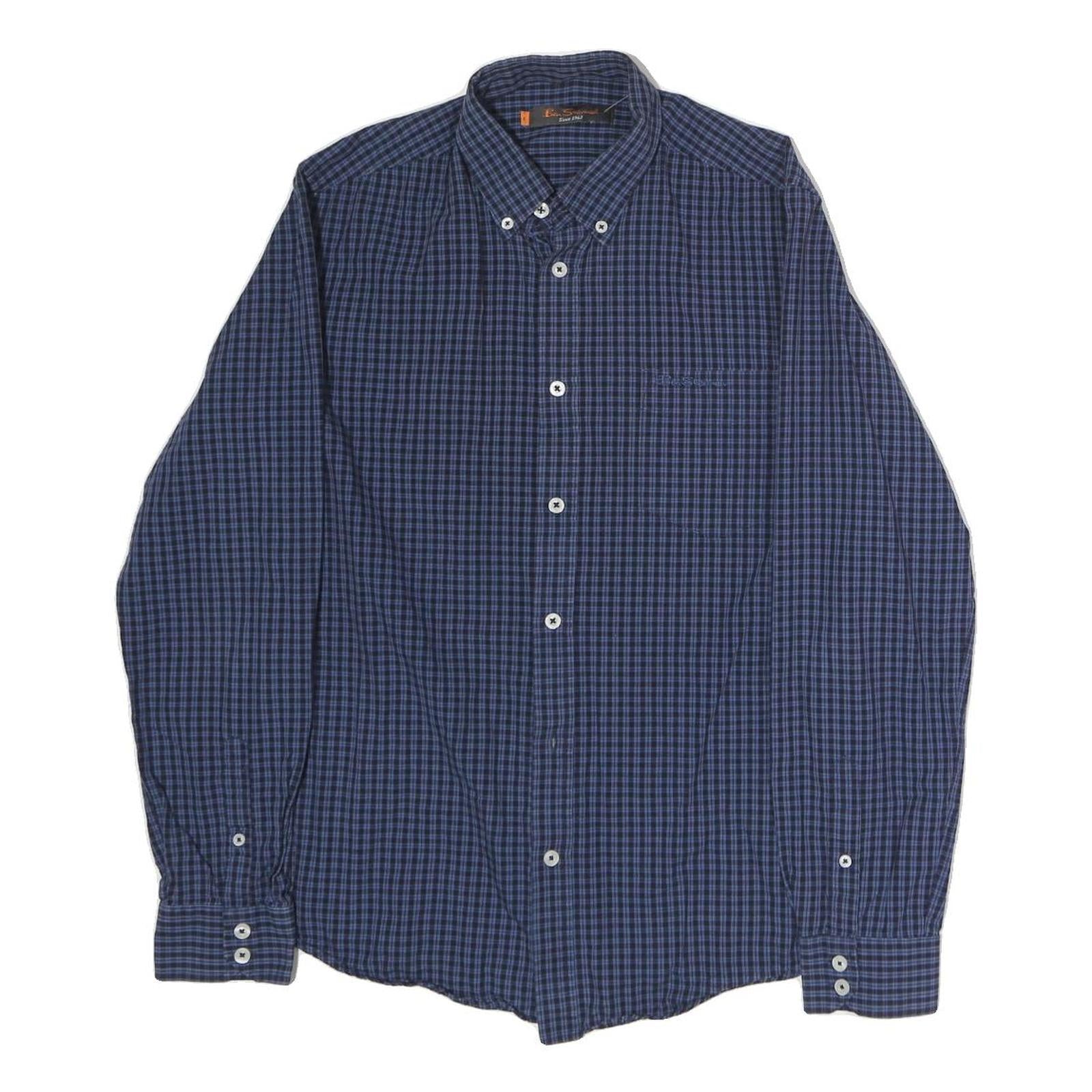 BEN SHERMAN Mens Blue Check Shirt S Button Down Long Sleeve Classic