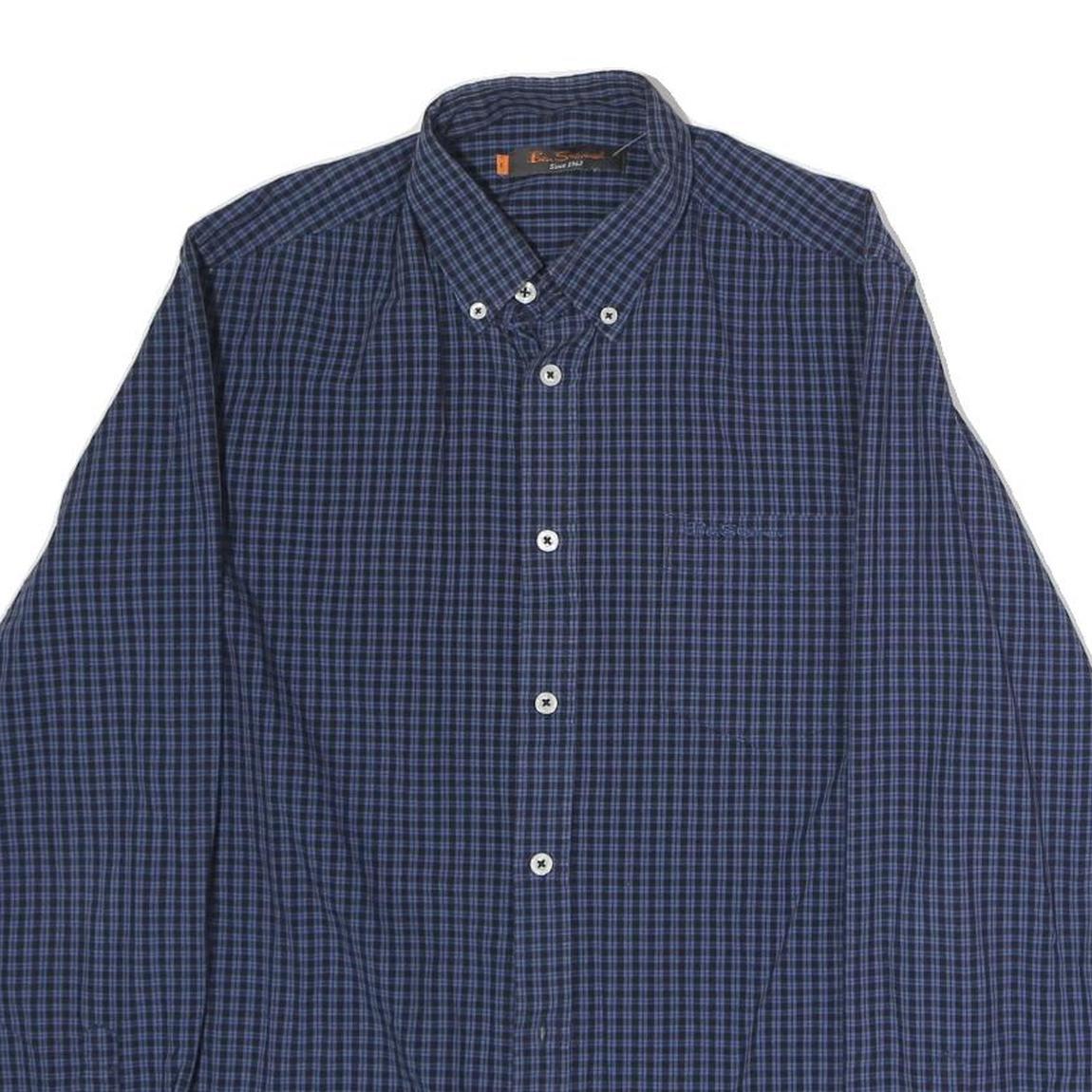 BEN SHERMAN Mens Blue Check Shirt S Button Down Long Sleeve Classic
