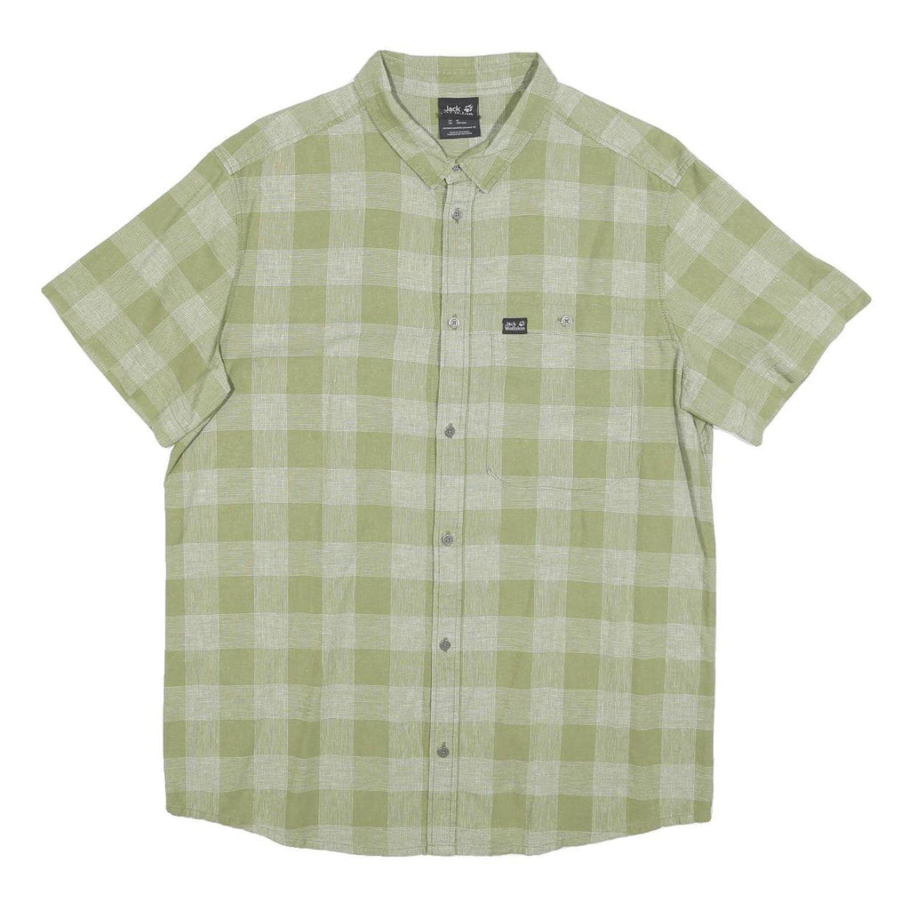 JACK WOLFSKIN Mens Green & Cream Checked Shirt L Cotton Blend Casual Outdoor
