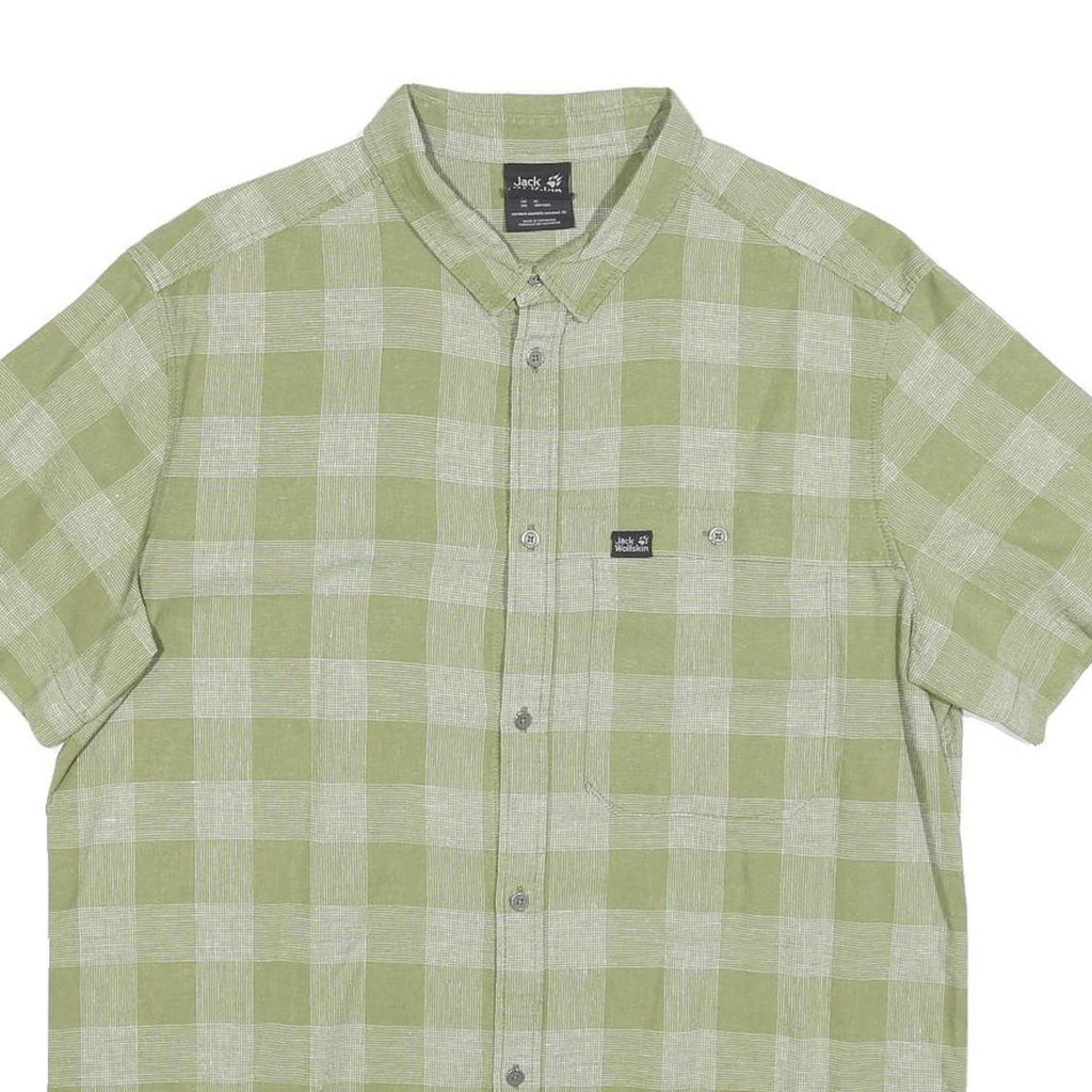 JACK WOLFSKIN Mens Green & Cream Checked Shirt L Cotton Blend Casual Outdoor