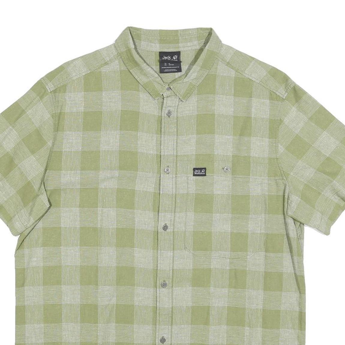 JACK WOLFSKIN Mens Green & Cream Checked Shirt L Cotton Blend Casual Outdoor