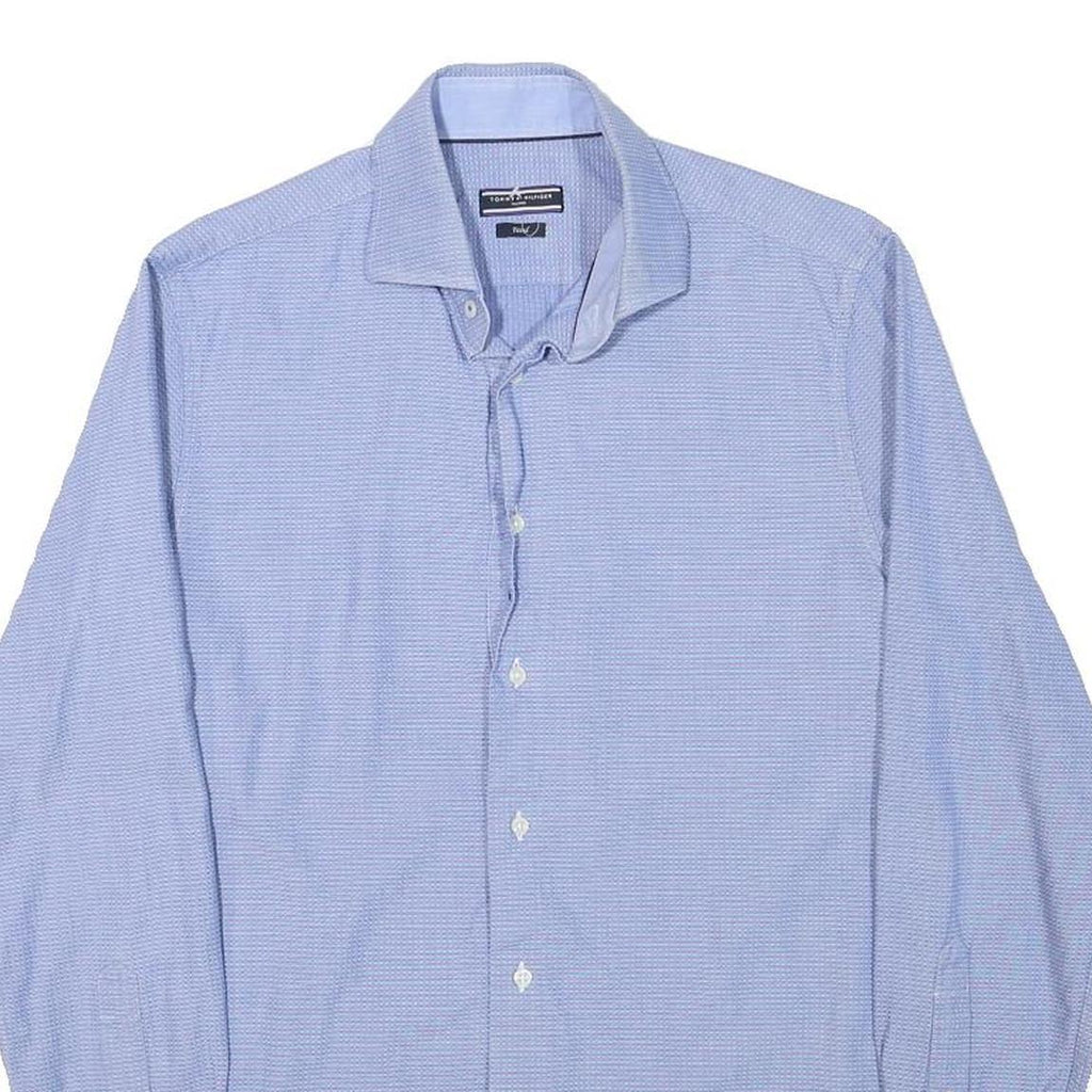 TOMMY HILFIGER Mens Blue Check Cotton Blend Shirt M Classic Fit Button-Up