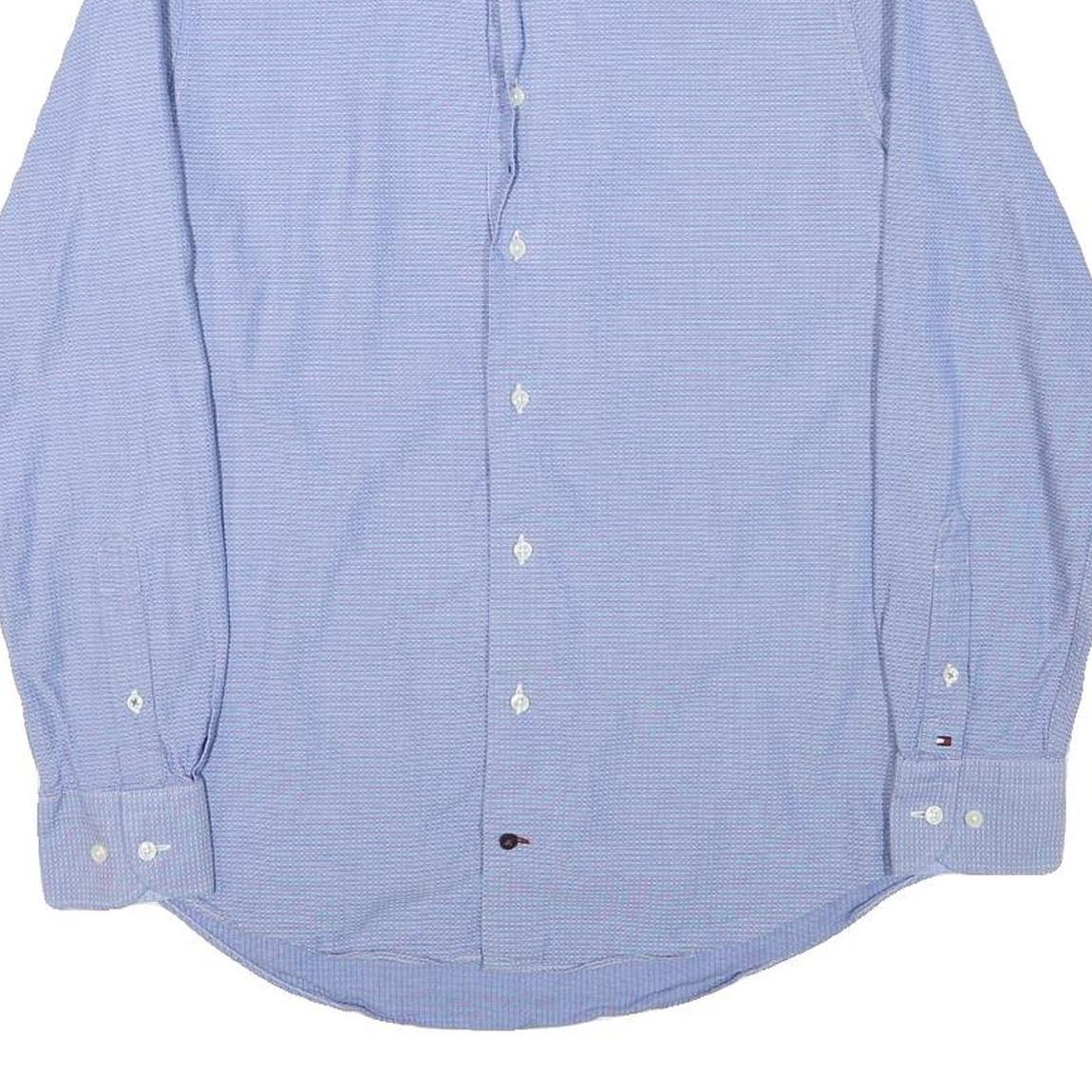 TOMMY HILFIGER Mens Blue Check Cotton Blend Shirt M Classic Fit Button-Up