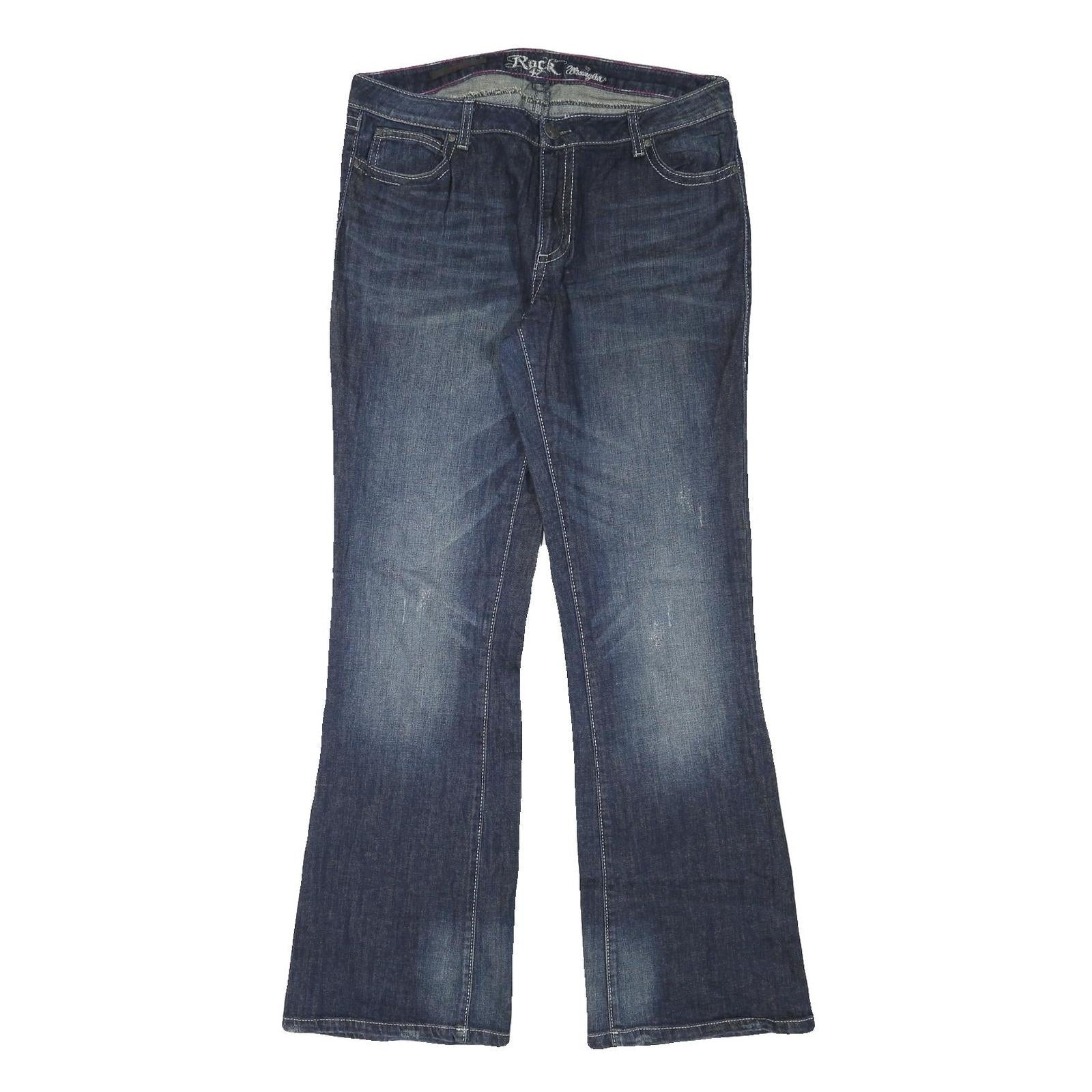 ROCK Womens Blue Regular Flared Denim Medium W34 L34 Zip Cotton Blend Jeans